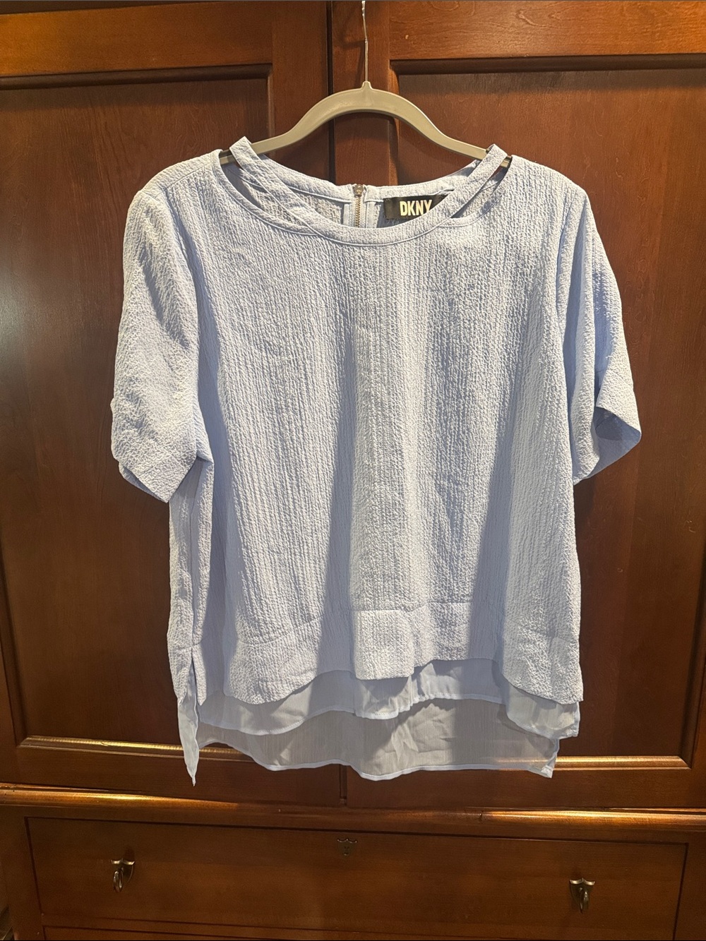 DKNY Light Blue Layered Textured Short Sleeve Top